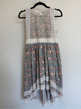 Trish Scully Child - Girls Lace-Trim hi-low Floral Dress - vintage look - Blue